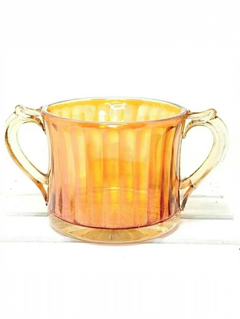 Vintage Amber Carnival Glass Sugar Bowl